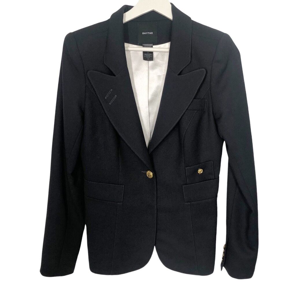 Smythe 6 Duchess Blazer Navy Wool Single Breasted Gold Buttons Lined $725